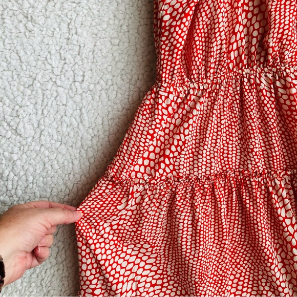 fab'rik Women's coral red print spaghetti strap tiered ruffle mini dress , Sz L - Picture 15 of 16